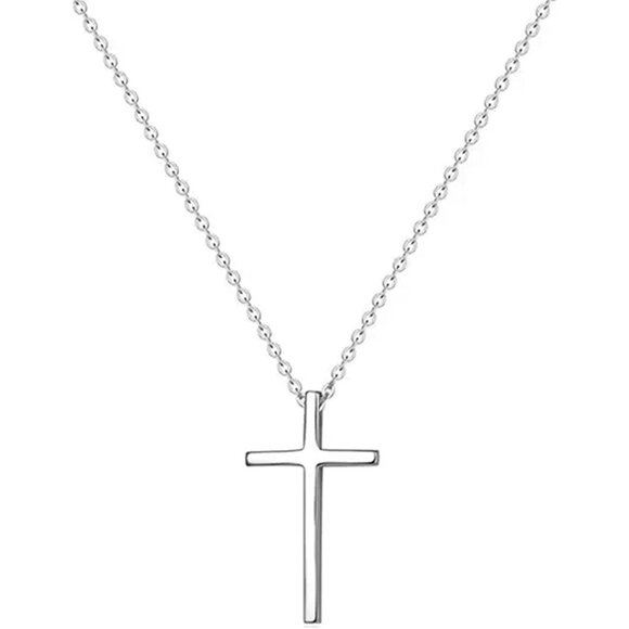 ⚡18K Silver Plated CZ Diamond Cross Necklace for Women Stainless Steel Faith - Picture 1 of 6
